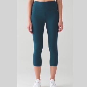 Lululemon Teal Wunder Under Crops LUXTREME